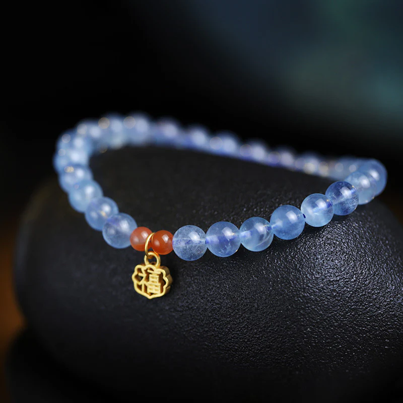 Buddha Stones Natural Aquamarine Red Agate Healing Charm Bracelet