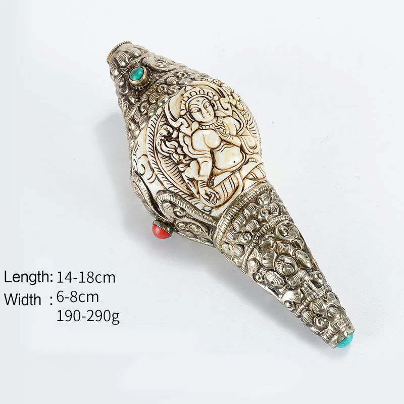 Buddha Stones Tibetan Handmade Engraved Shankha Buddha Conch Shell Wealth Positive Decoration