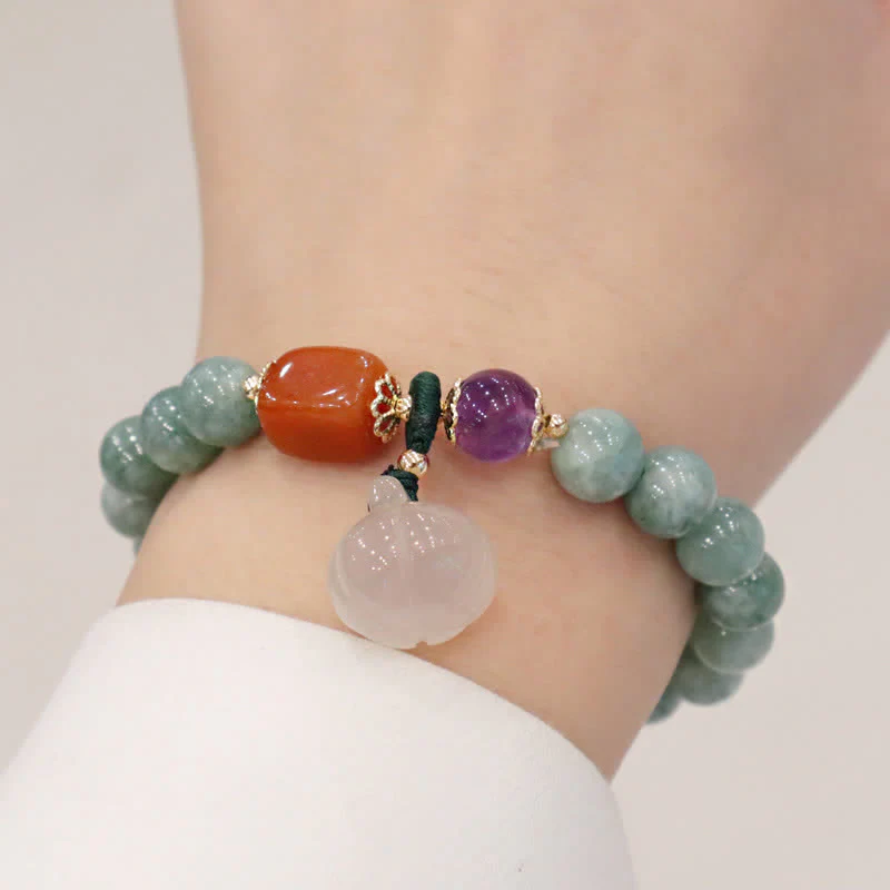 Buddha Stones Cyan Jade Lotus Pumpkin Wish Peace Buckle Amethyst Crystal Healing Bracelet