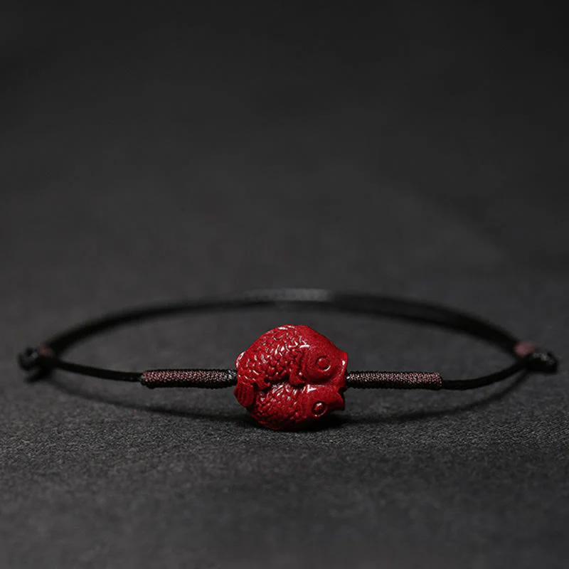 Buddha Stones Handmade Plum Blossom Four Leaf Clover PiXiu Lotus Koi Fish Cinnabar Blessing Braid Bracelet