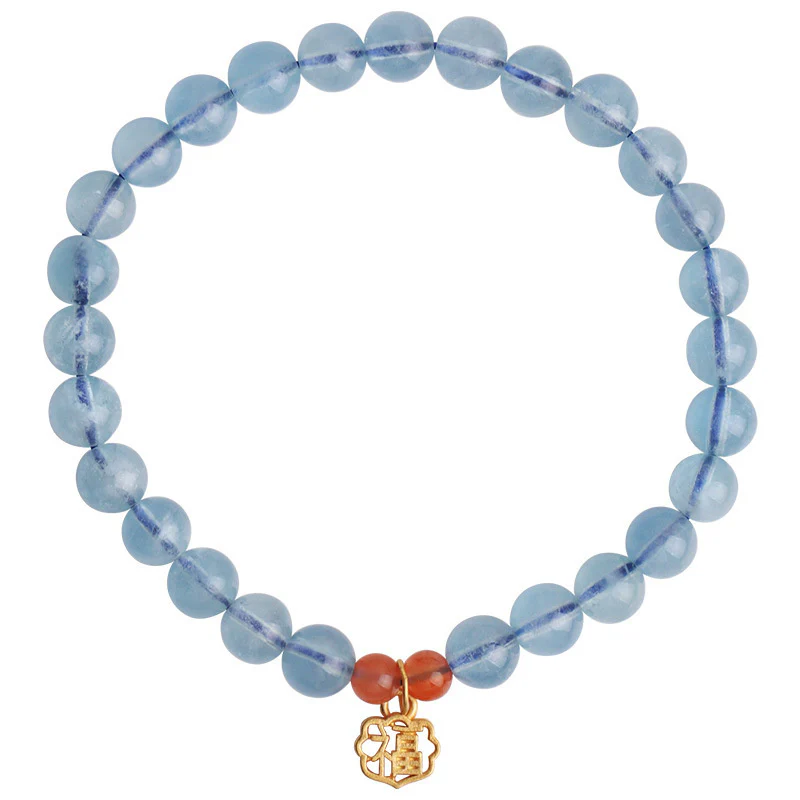 Buddha Stones Natural Aquamarine Red Agate Healing Charm Bracelet