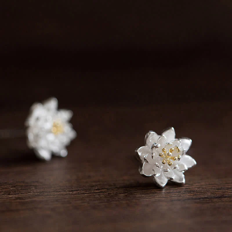 Buddha Stones 925 Sterling Silver Lotus Flower Balance Earrings