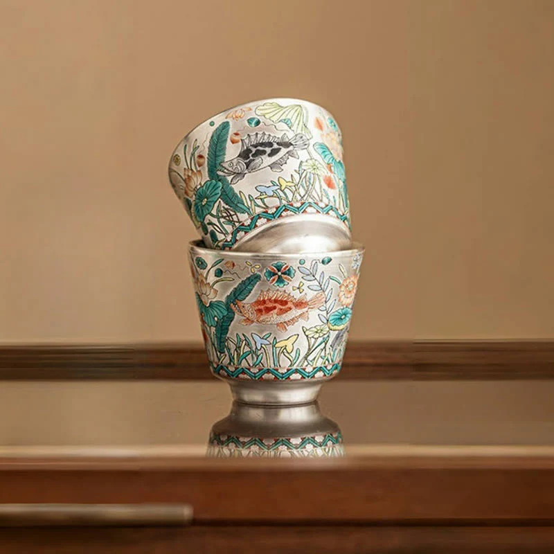 Buddha Stones Fish Lotus Seaweed Teacup Kung Fu Tea Cup 45ml With Gift Box