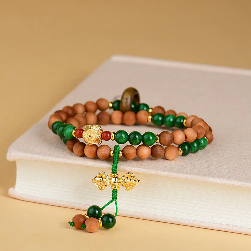 Buddha Stones Sandalwood Wood Bead Tibet Dorje Vajra Double Twisted Design Protection Healing Bracelet