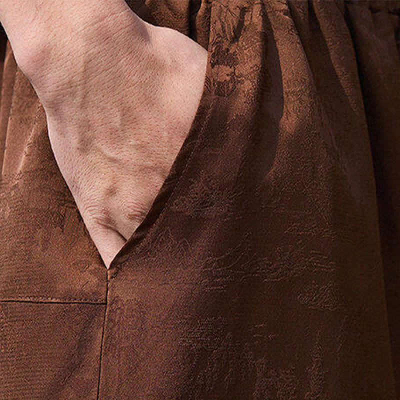 Buddha Stones Summer Character Embroidery Design Drawstring Men's 7-8 Length Pants With Pockets