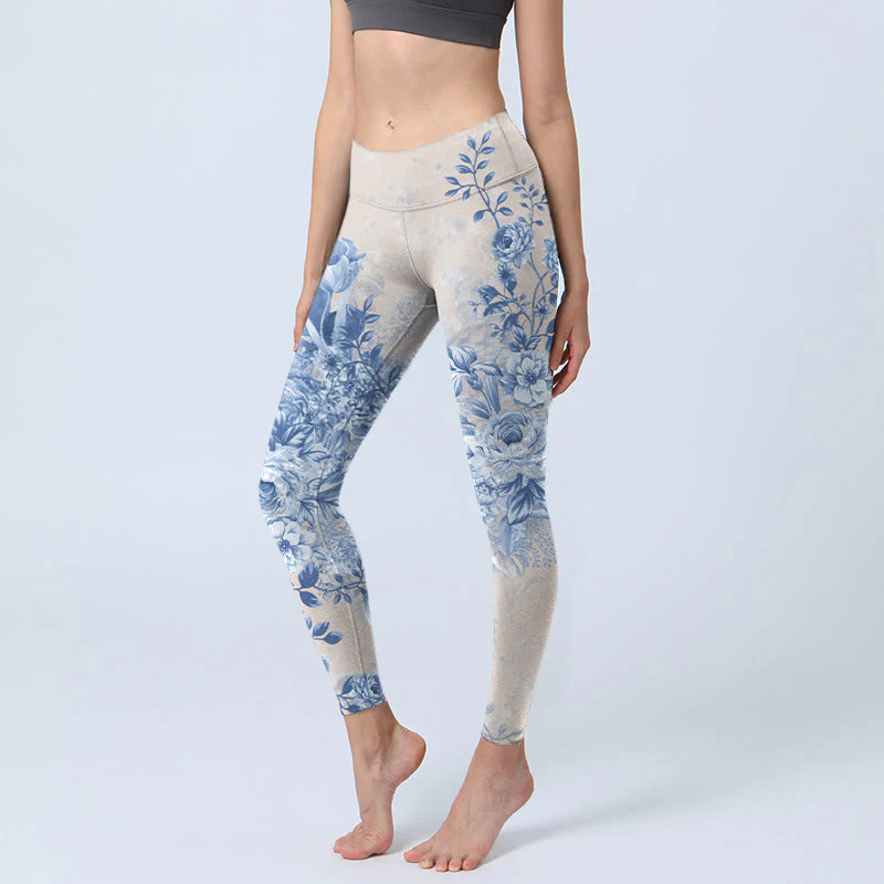 Buddha Stones Rose Daisy Print Gym Leggings Women's Yoga Pants