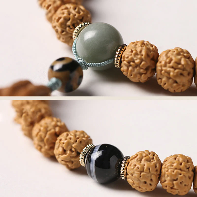Buddha Stones Bodhi Seed Three-eyed Dzi Bead Buddha Hand Charm Wealth Bracelet