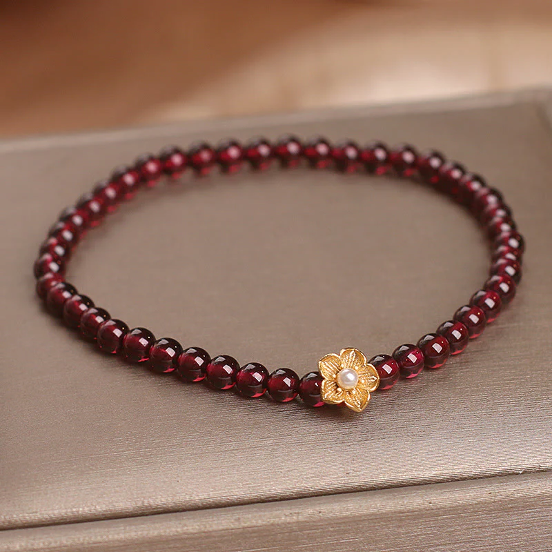 Buddha Stones Natural 4mm Garnet Beads Flower Passion Bracelet