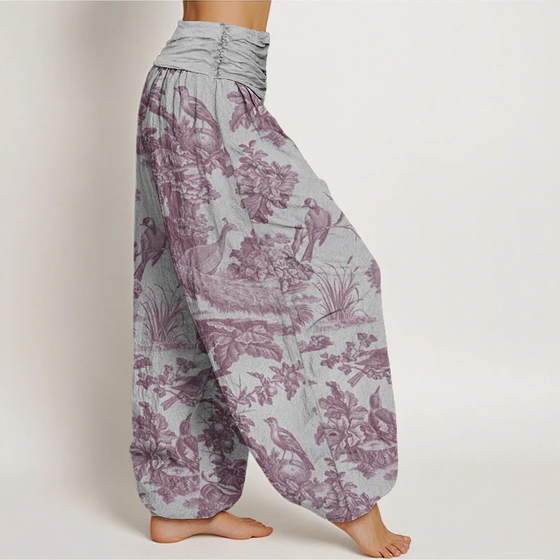 Buddha Stones Birds Trees Branches Pattern Women's Elastic Waist Harem Pants