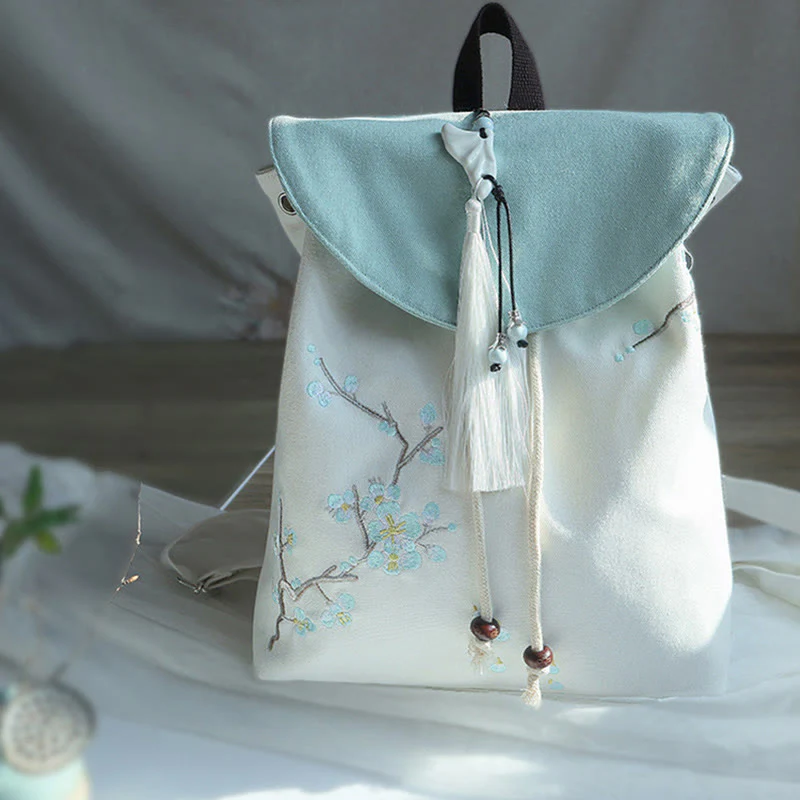 Buddha Stones Handmade Embroidered Large Capacity Canvas Backpack