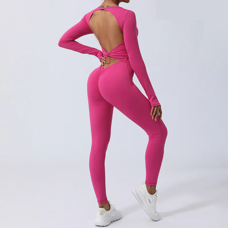 Buddha Stones Women Long Sleeve Backless Jumpsuit Sports Fitness Yoga Bodysuit