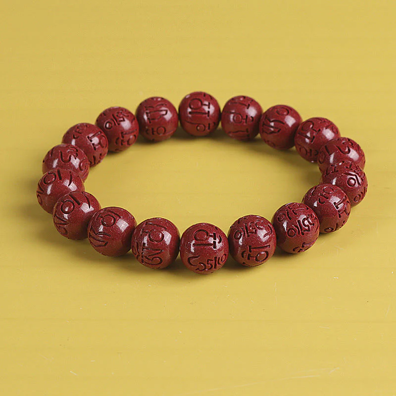 Buddha Stones Natural Double PiXiu Cinnabar Om Mani Padme Hum Wealth Luck Bead Bracelet