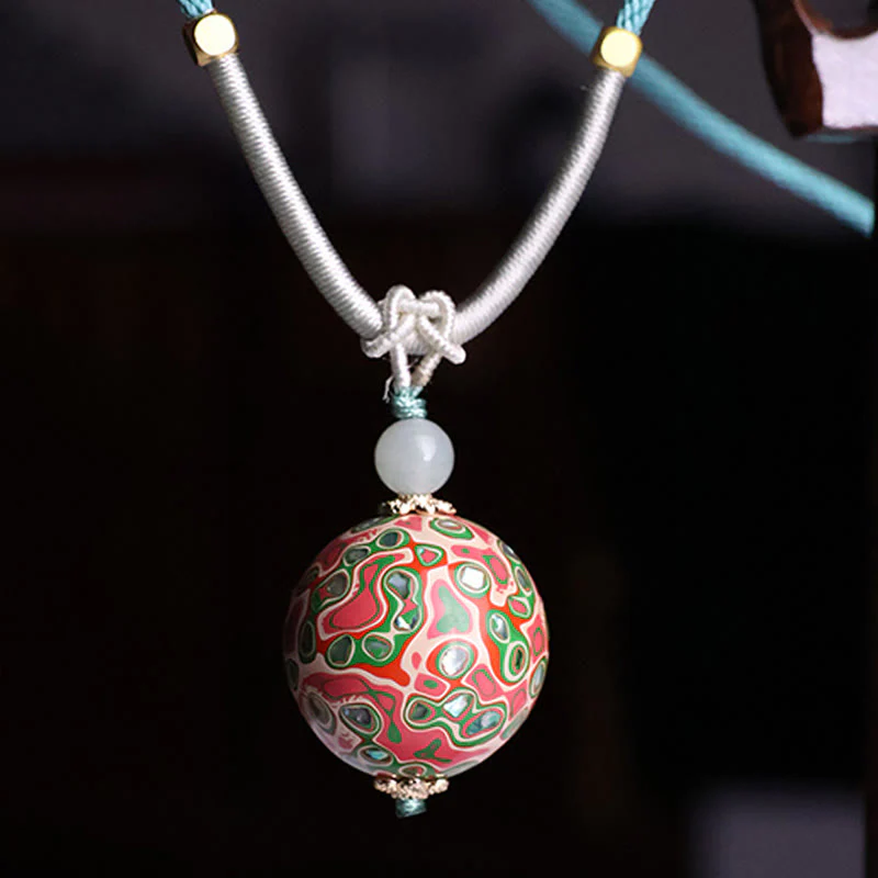 Buddha Stones Ebony Wood Colorful Lacquer Craft Bead Calm Necklace Pendant