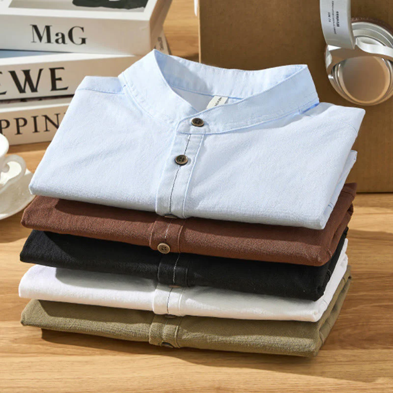 Buddha Stones Summer Solid Men's Half Button Short Sleeve Cotton Shirt