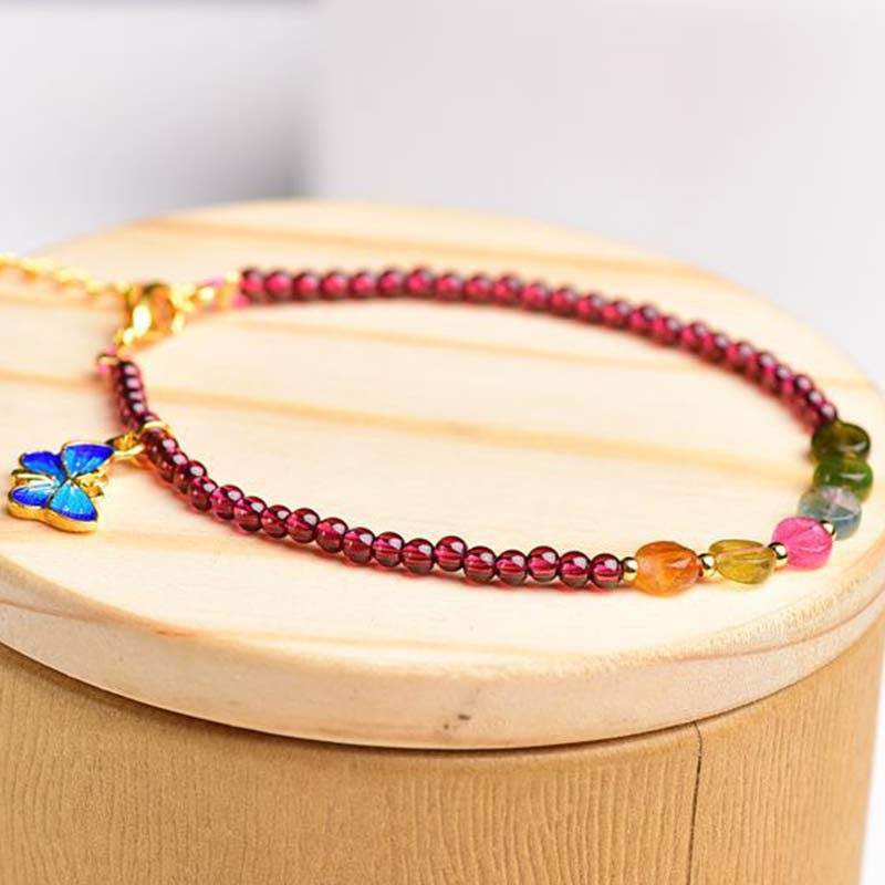 Buddha Stones Garnet Tourmaline Butterfly Protection Bracelet Anklet