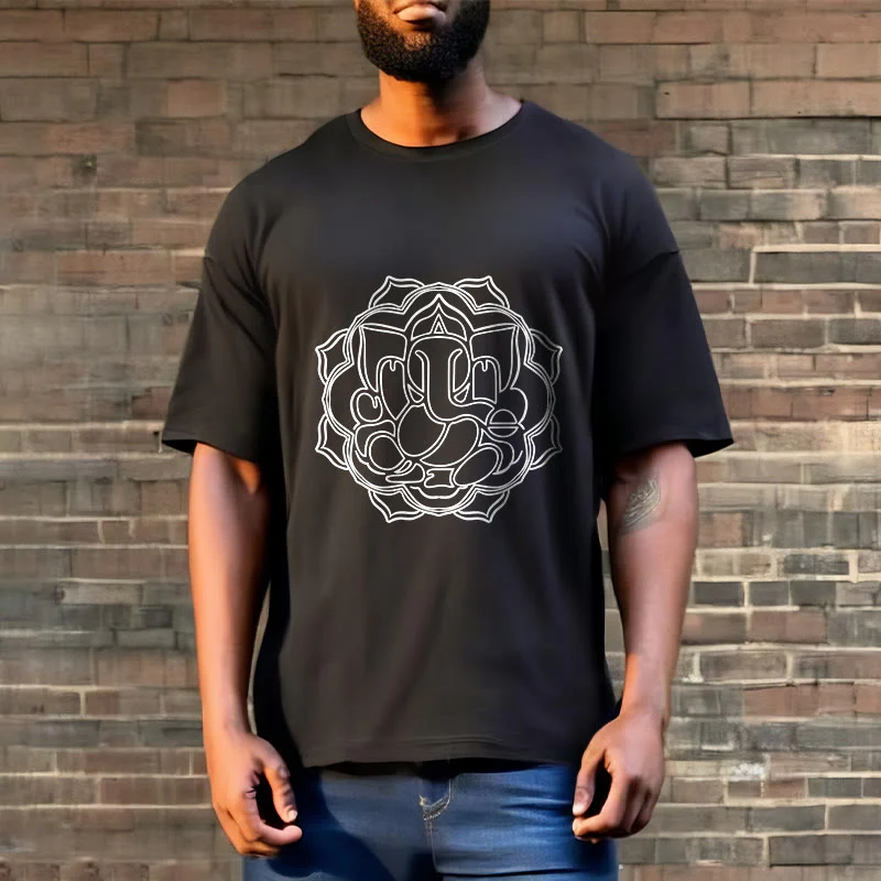 Buddha Stones Casual Mandala Design Ganesha Pattern Cotton Tee T-shirt