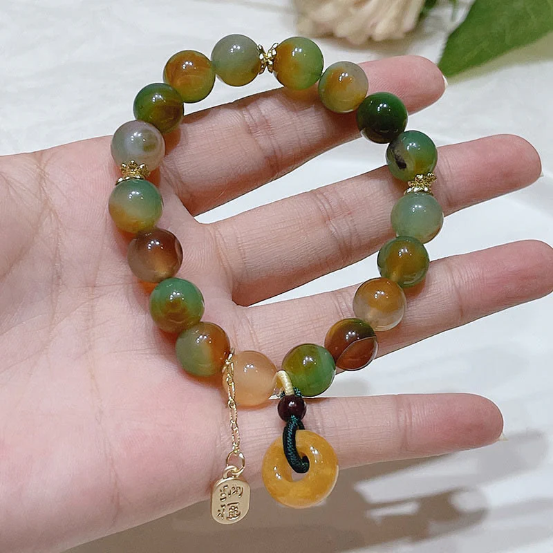 Buddha Stones Peacock Agate Topaz Peace Buckle Nafu Balance Bracelet