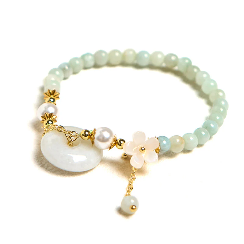 Buddha Stones Jade Peace Buckle Beads Flower Prosperity Bracelet