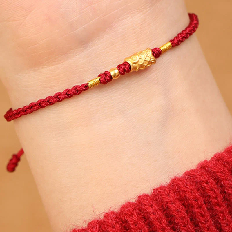 Buddha Stones 999 Gold Luck Protection Koi Fish Handmade Braided String Bracelet