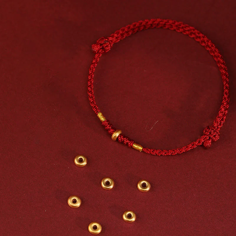 Buddha Stones 999 Gold Small Lucky Beads String Protection Luck Braided Bracelet Anklet