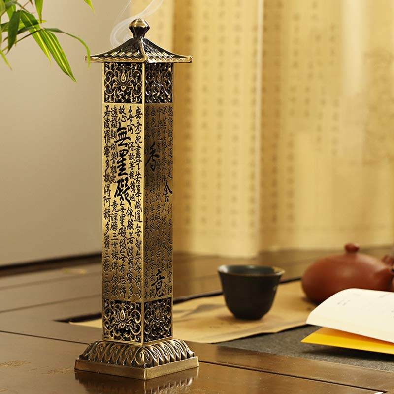 Buddha Stones Heart Sutra Alloy Incense Holder Healing Home Decoration Incense Burner