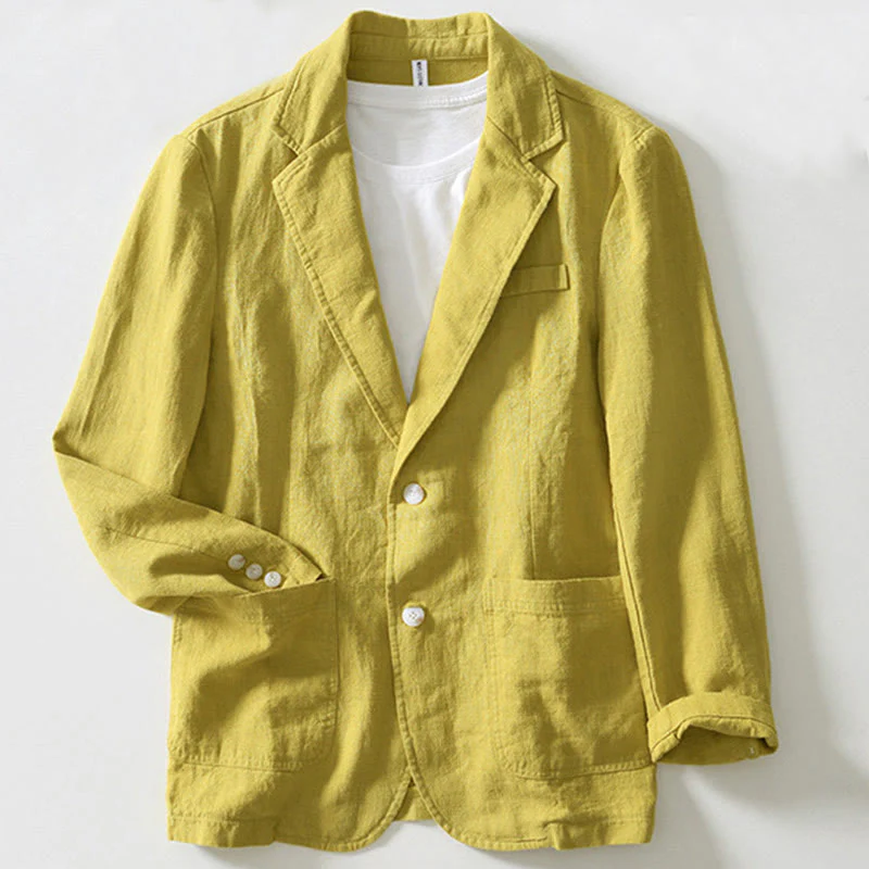 Buddha Stones Long Sleeve Button Placket Design Men's Cotton Linen Jacket Shirt With Pockets