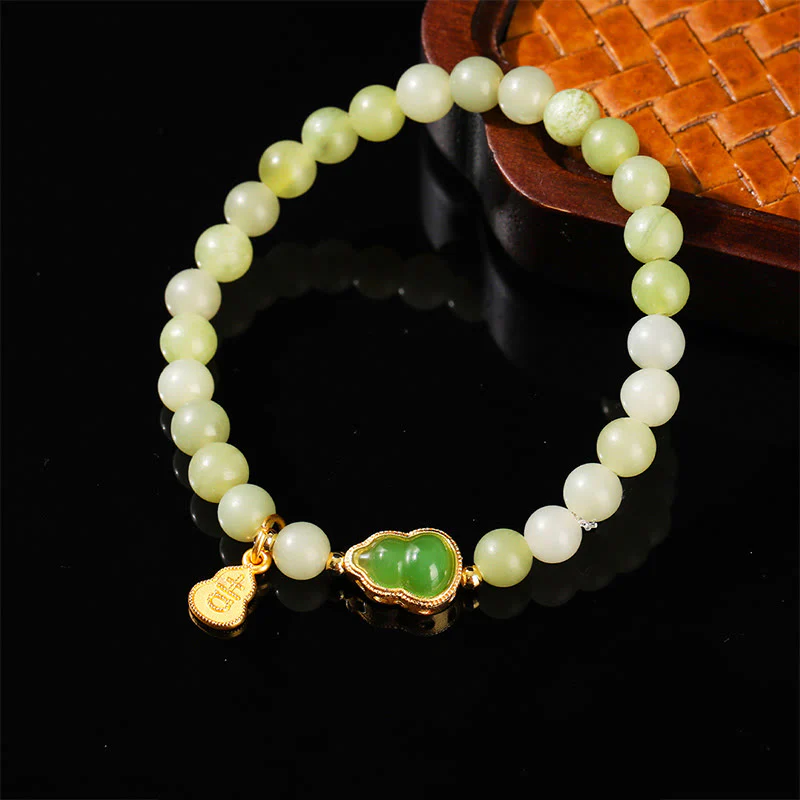 Buddha Stones Natural Jade Green Aventurine Gourd Fu Character Luck Bracelet