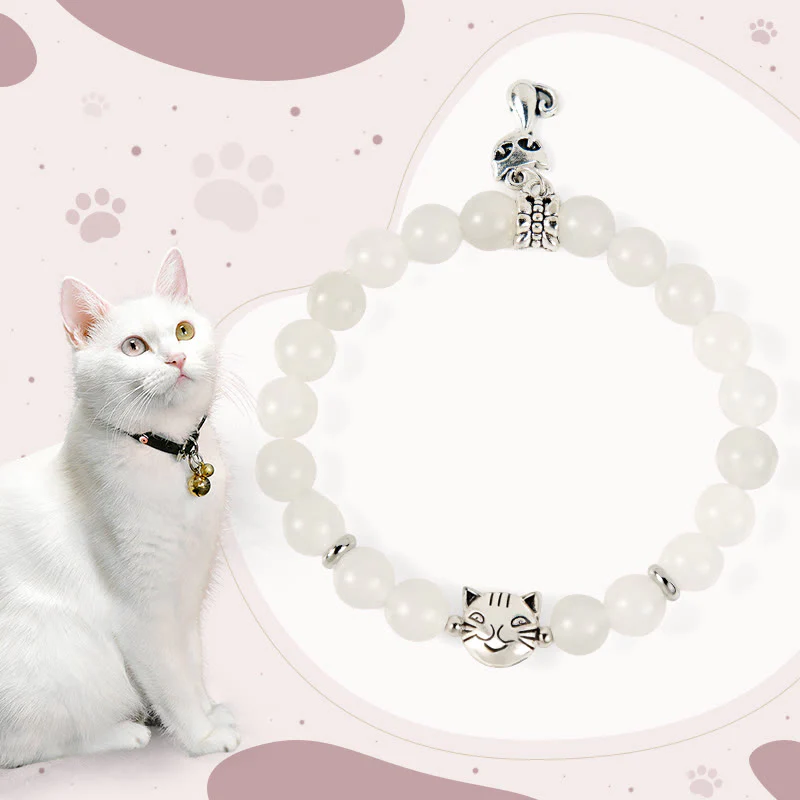 Buddha Stones White Cat White Jade Luck Blessing Bracelet