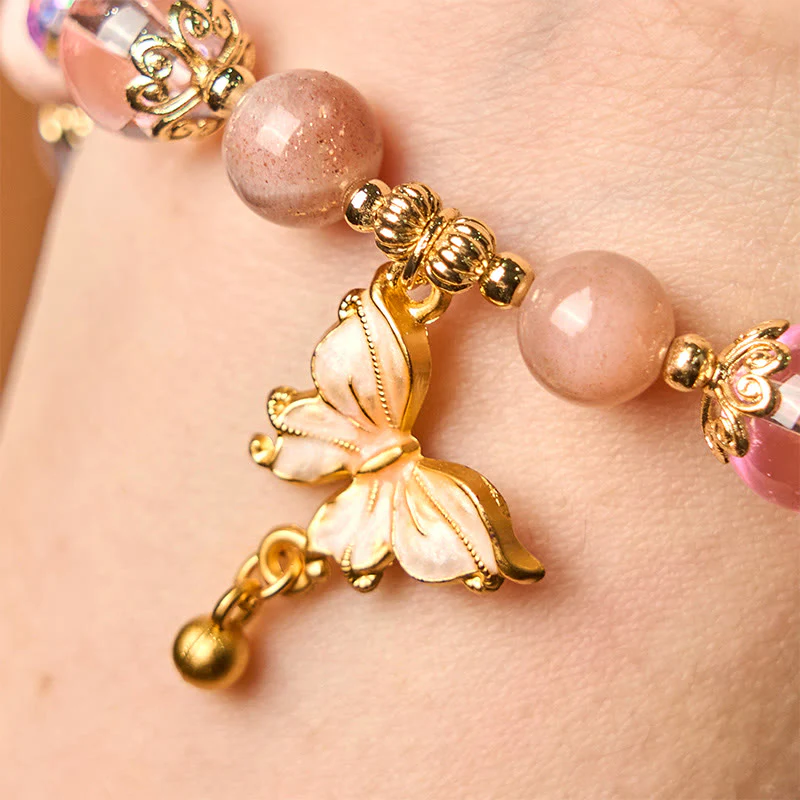 Buddha Stones Natural Amethyst Sun Stone Butterfly Peace Bracelet