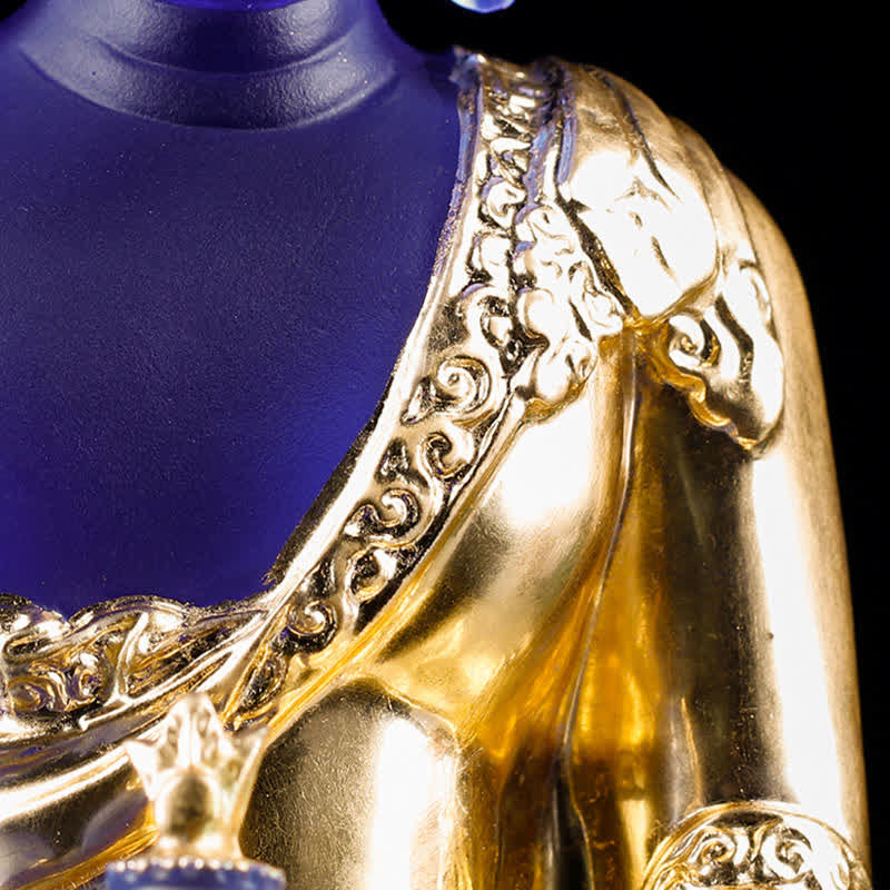 Buddha Stones Medicine Buddha Handmade Liuli Crystal Art Piece Compassion Statue Home Office Offering Decoration