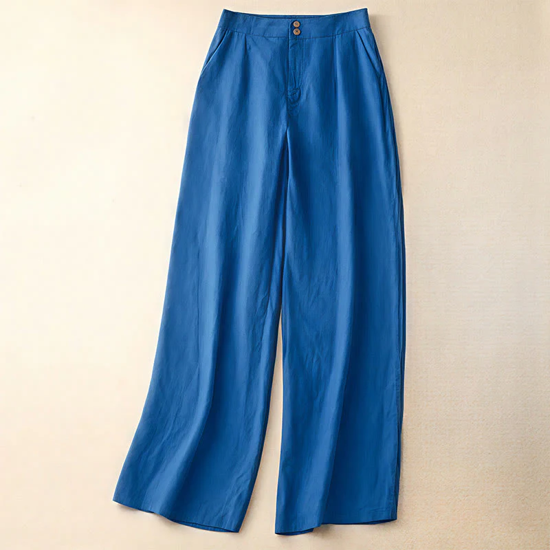 Buddha Stones Summer Casual Simple Design Linen Women's Wide Leg Pants With Zipper Pockets