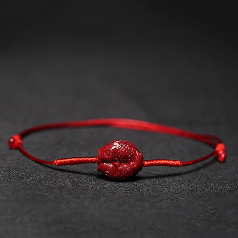 Buddha Stones Handmade Plum Blossom Four Leaf Clover PiXiu Lotus Koi Fish Cinnabar Blessing Braid Bracelet