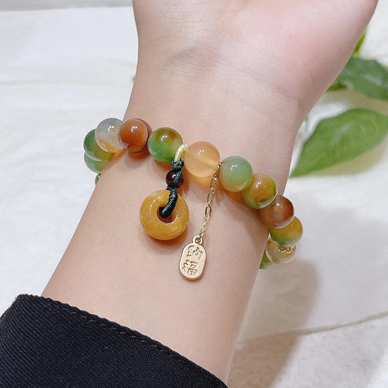 Buddha Stones Peacock Agate Topaz Peace Buckle Nafu Balance Bracelet