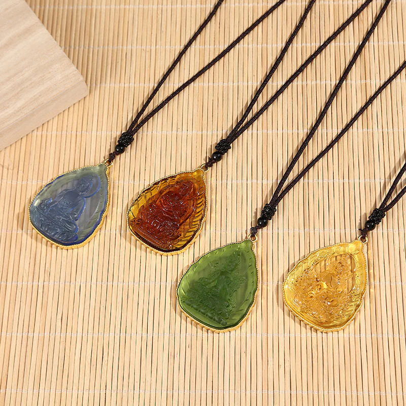 Buddha Stones Tibetan Buddha Liuli Crystal Serenity Necklace Pendant