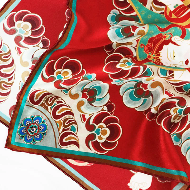 Buddha Stones Dunhuang Rebound Pipa Flying Frescoes 100% Mulberry Silk Scarf Premium Grade 6A Dunhuang Shawl