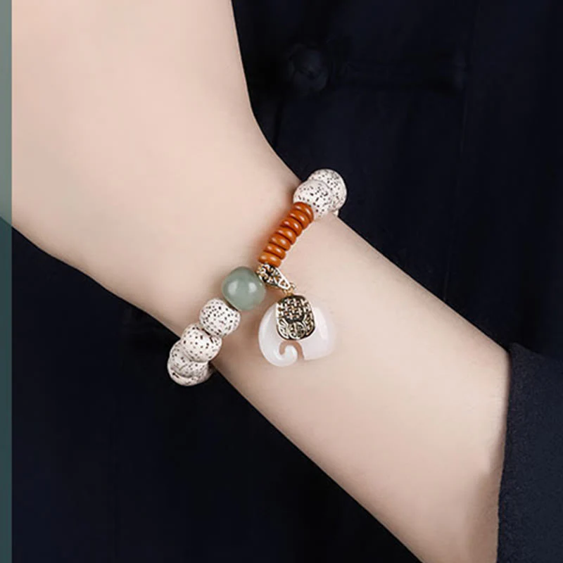 Buddha Stones Hand PolishedStar Moon Bodhi Seed Elephant Pattern Inner Peace Bracelet