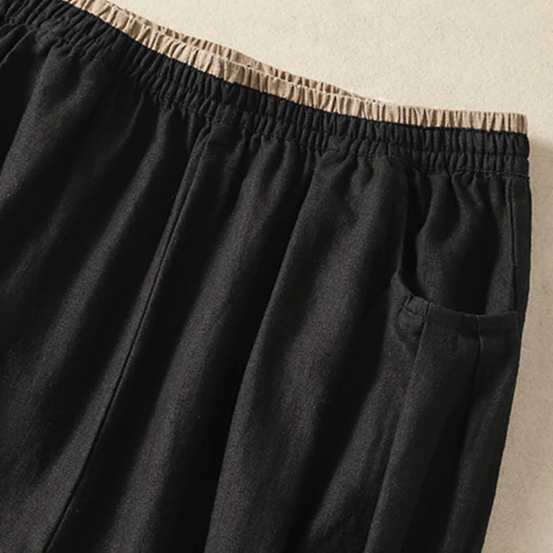 Buddha Stones Casual Embroidery Women's Cotton Linen 7-8 Length Harem Pants With Pockets