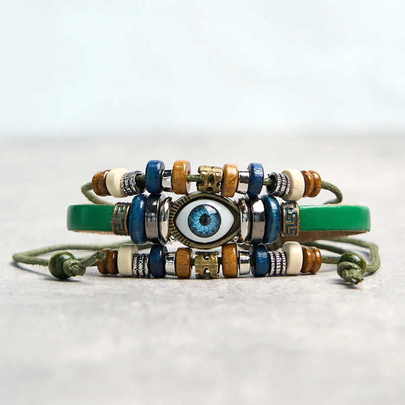 Buddha Stones Tibetan Evil Eye Leather Adjustable Protection Bracelet