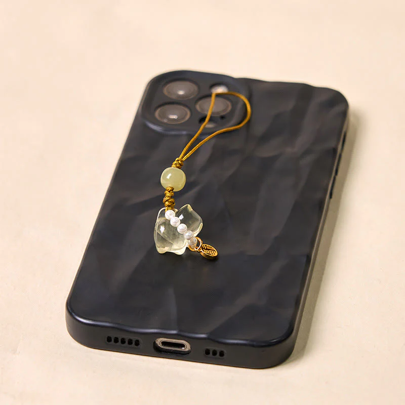 Buddha Stones Pink Crystal Amethyst Citrine Pearl Fu Character Lucky Kitten Warmth Phone Hanging Decoration