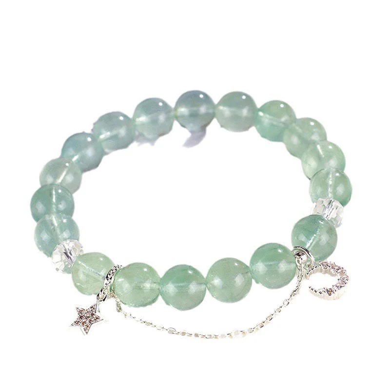 Buddha Stones Green Fluorite Beads Moon Star Peace Bracelet