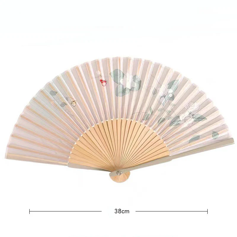 Buddha Stones Lotus Begonia Flower Jasmine Handheld Bamboo Folding Fan 21cm