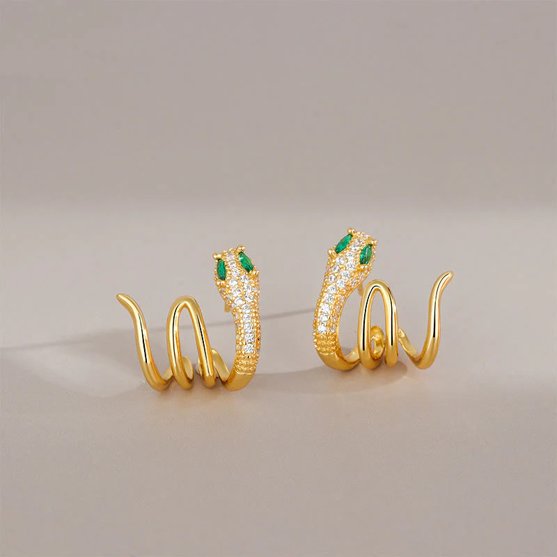 Buddha Stones 925 Sterling Silver Green-eyed Snake Shape Year Of The Snake Harmony Earrings