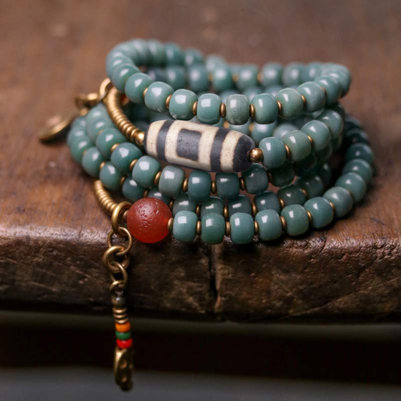 Buddha Stones 108 Mala Beads Bodhi Seed Dzi Bead Wisdom Bracelet