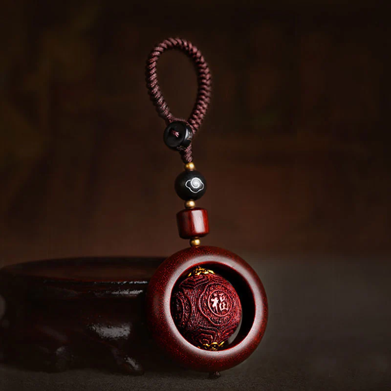 Buddha Stones Tibetan Small Leaf Red Sandalwood Ebony Luck Protection Rotation Decoration