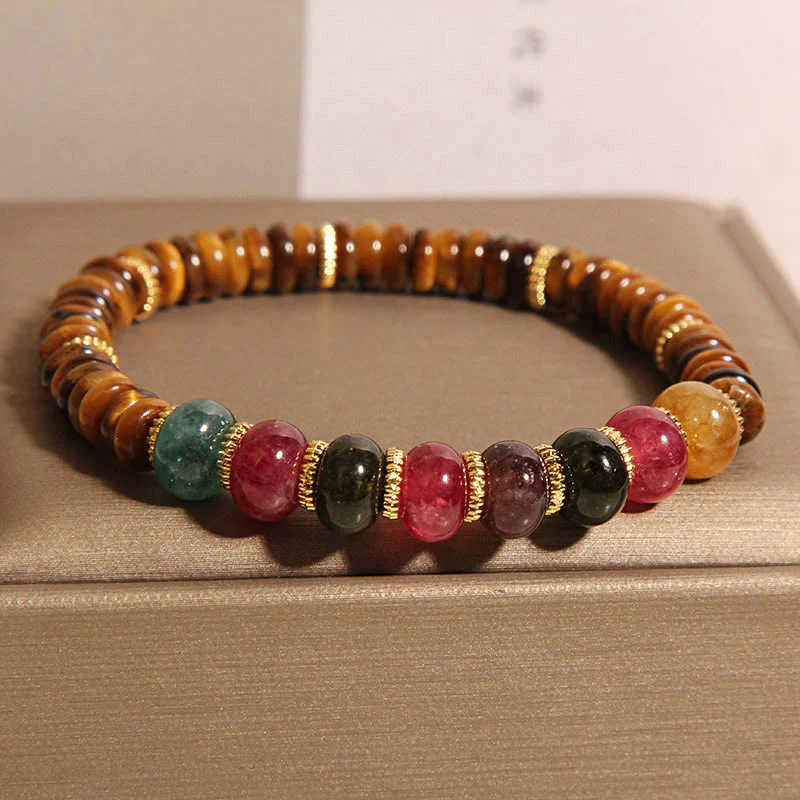 Buddha Stones Natural Tiger Eye Tourmaline Strength Bracelet