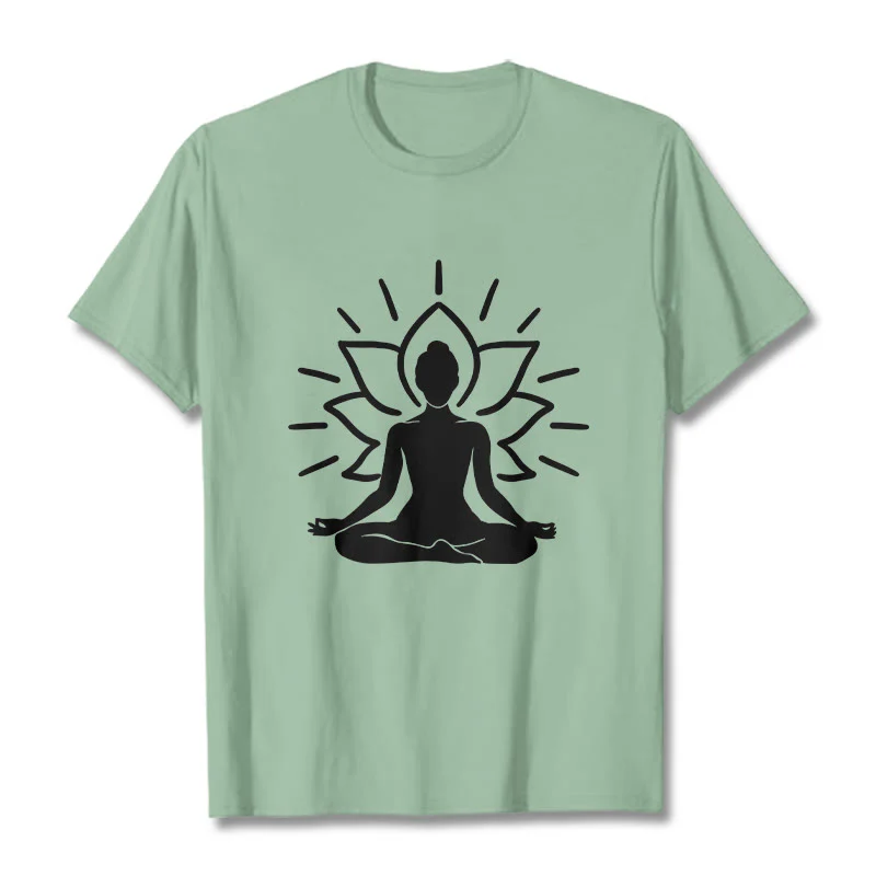 Buddha Stones Casual Meditative Figure Lotus Pattern Tee T-shirt
