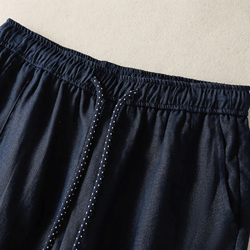 Buddha Stones Casual Embroided Bead Drawstring Women's Wide Leg Cotton Pants With Pockets