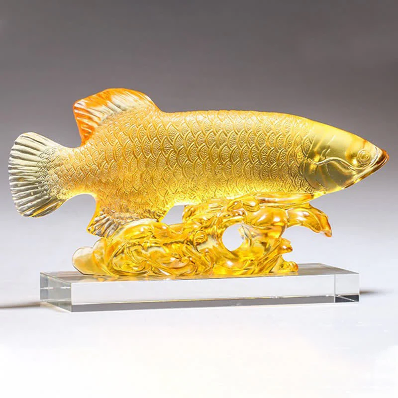 Buddha Stones Handmade Liuli Crystal Koi Fish Art Piece Luck Home Office Decoration