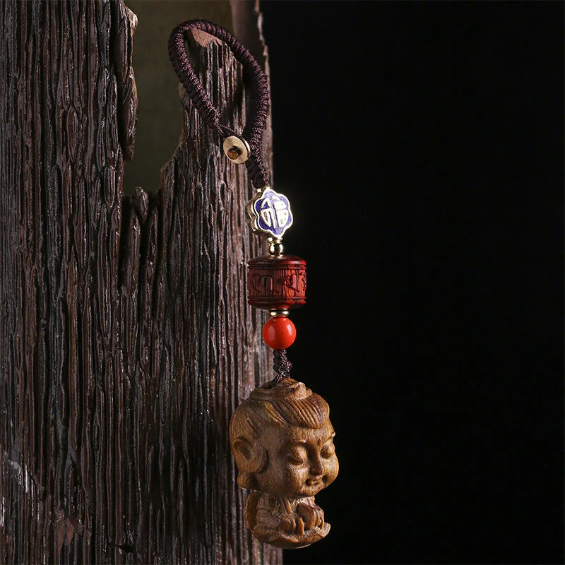 Buddha Stones Chinese Zodiac Natal Buddha Green Sandalwood Om Mani Padme Hum Peace Key Chain