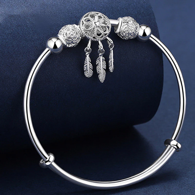 Buddha Stones Tibetan White Copper Blessing Dream Catcher Charm Bracelet